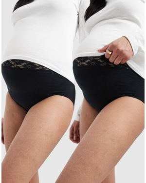 Mama.licious Mamalicious Maternity 2 Pack Lace Trim Waist Control Briefs - Black
