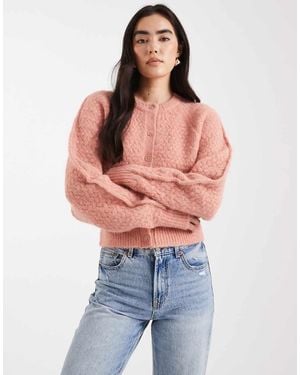 ASOS Crew Neck Cardigan With Stitch Detail - Pink