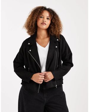 Vero Moda Faux Suede Biker Jacket With Washed Effect - Black