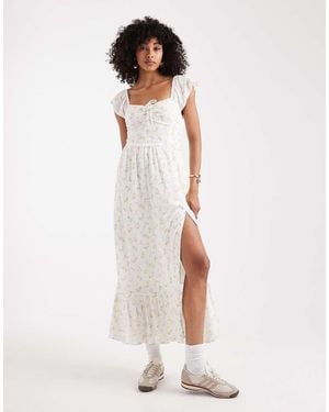 Hollister Off The Shoulder Milkmaid Slit Midi Dress - White