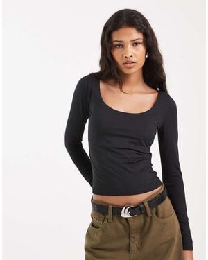 Hollister Long Sleeve Seamless Scoop Neck Top - Black