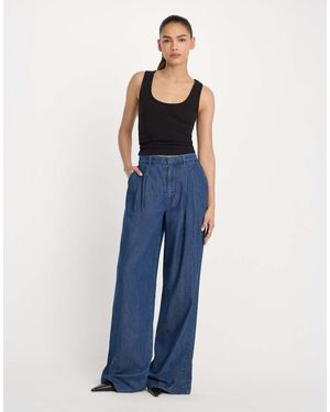 GOOD AMERICAN Pantalones Azul Añil De Pernera Ancha Y Talle Alto Con Detalle De Pinzas De Algodón (Parte De Un Conjunto)-Azul Marino
