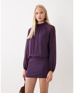 ASOS Chiffon Long Sleeve Mini Dress - Purple