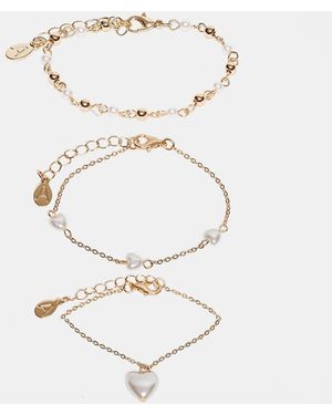 Accessorize Set Van 3 Delicate Armbanden Met Imitatiepareltjes En Hartjes - Wit