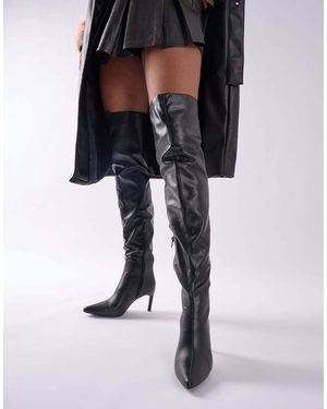 Public Desire Orton Pu Over The Knee Mid Heel Pointed Toe Boots - Black