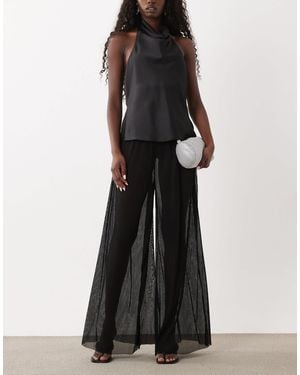 ASOS Sheer Mesh Crinkle Wide Leg Pants - Black