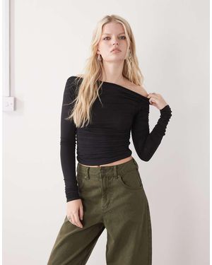 Weekday Top De Manga Larga Con Escote Bardot De - Negro