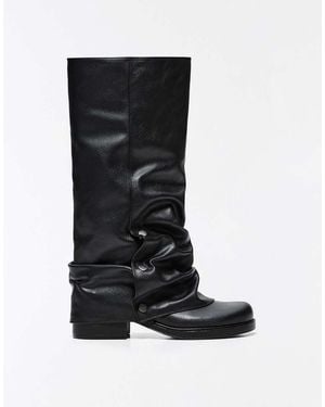 Bershka Flat Buckle Trousers Boots - Black