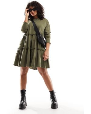 River Island Long Sleeve Tiered Smock Mini Dress - Green