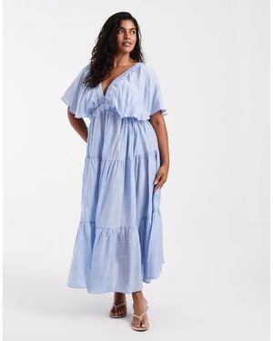 Vero Moda Volume Sleeve Tiered Maxi Dress - Blue
