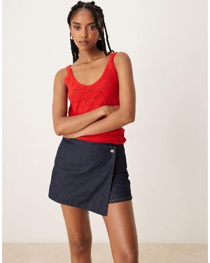 Mango Denim Skort - Red