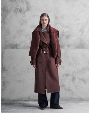 The Frolic Exclusive Faux Suede Oversized Collar Detail Belted Trench Coat - Purple