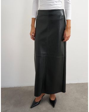 TOPSHOP Faux Ostrich Leather Topstitch Column Maxi Skirt - Black