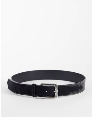 ASOS Suedette Inlay Faux Leather Belt With Western Pattern Buckle - Black