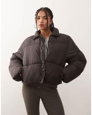 Monki Puffer Jacket With Collar Detail - Brown
