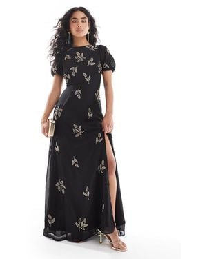 Maya Embellished Open Back Maxi Dress - Black