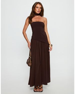 Princess Polly Tailored Bandeau Chiffon Hem Scarf Detail Maxi Dress - Brown