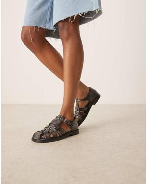 Free People Willow Leather Fisherman Flat Sandals - Black