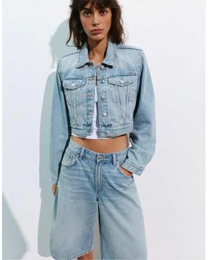 Pull&Bear Cropped Denim Jacket - Blue