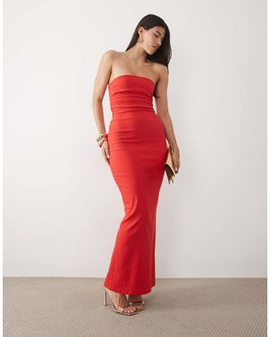 Vesper Bengaline Bandeau Back Cut Out Detail Maxi Dress - Red