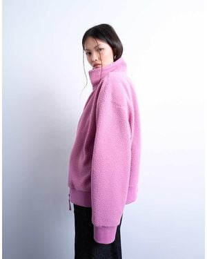TOPSHOP Borg Funnel Zip Through - Pink