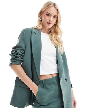 Vero Moda Blazer Bosco Scuro Sartoriale Con Motivo A Spina Di Pesce - Blu