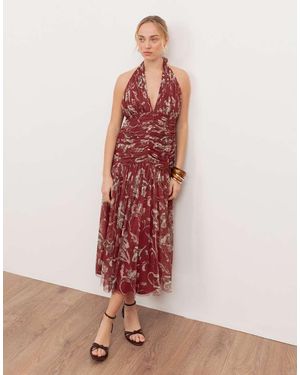 ANAYA Floral Ruched Halter Neck Midaxi Dress - Pink