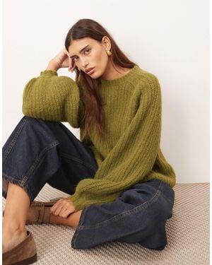 ARRANGE Rib Knit Oversized Sweater With Wool - Green