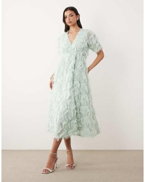 Y.A.S Textured V Neck Midi Dress - Green