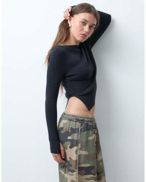 Collusion Knitted Slash Neck Top - Blue