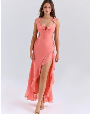 House Of Cb Aloura Coral Georgette Ruffle Maxi Dress - Red