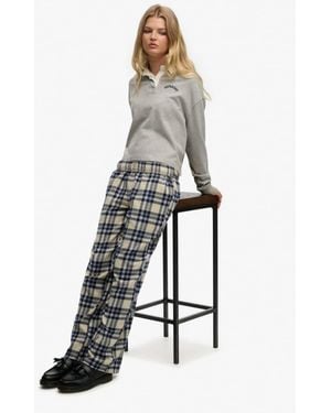 Superdry Cotton Check Elastic Trousers - White