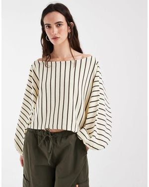 ASOS Slash Neck Cuffed Sleeve Batwing Jumper - Natural