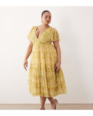 Lace & Beads Plus Lace & Beads Madison Plus Midi Dress - Yellow