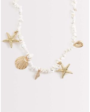 South Beach Beaded Stone Starfish And Shell Necklace - White