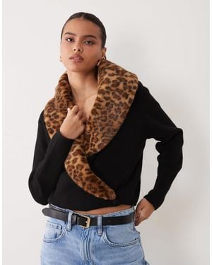ASOS Wickel-cardigan mit schalkragen und leopard-faux-fur-kragen - Schwarz