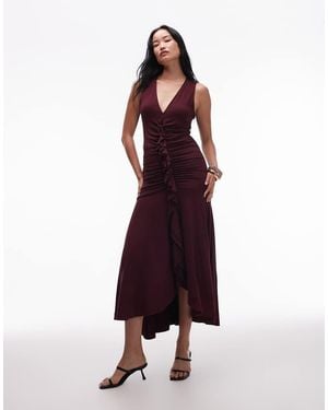 & Other Stories Jersey Midaxi Dress With Ruffle Front And Ruching - Red