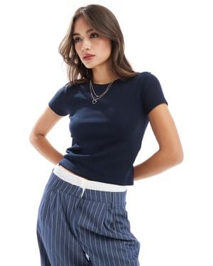 Vero Moda Ribbed Round Neck T-Shirt - Blue