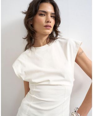 TOPSHOP Corset Seamed Cap Sleeve Top - White