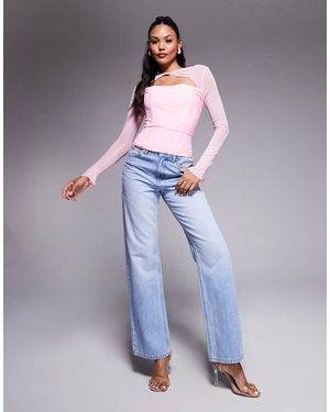 Taideux Fuller Bust Tilly Mesh Boned Cut Out Corset Top With Lace Up Back Detail - Blue