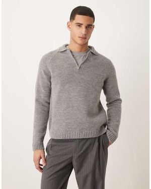 ASOS Polo Carbón Holgado De Punto De - Gris