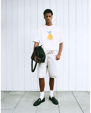 Pull&Bear T-Shirt Bianca Con Scritta Limone E Scritta Ricamata - Bianco