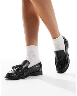 London Rebel Sadie Ruched Detailing Tassel Loafers - Black