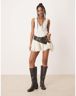 Free People In This Groove Satin Mini Slip Dress In Ivory-white - Natural
