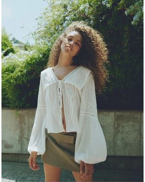 Pull&Bear Bluse mit spitzenbesatz - Grün