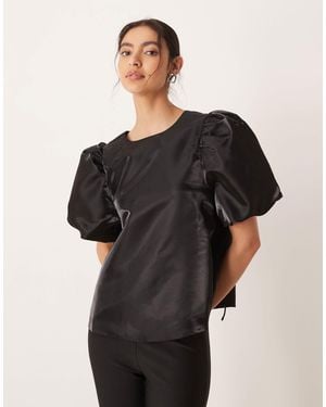 Amy Lynn High Shine Multiway Tie Detail Smock Top - Black