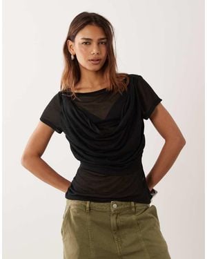 ASOS Zachte Semi-Transparante Top Met Gedrapeerde Overlay - Zwart