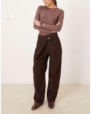 ASOS Corduroy Wrap Over Wide Leg Jean - Natural