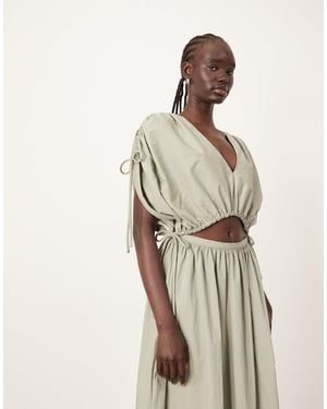 ARRANGE Plunge Top Co-ord With Ruche Detail - Natural