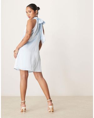 Vila – neckholder-minikleid aus satin - Weiß
